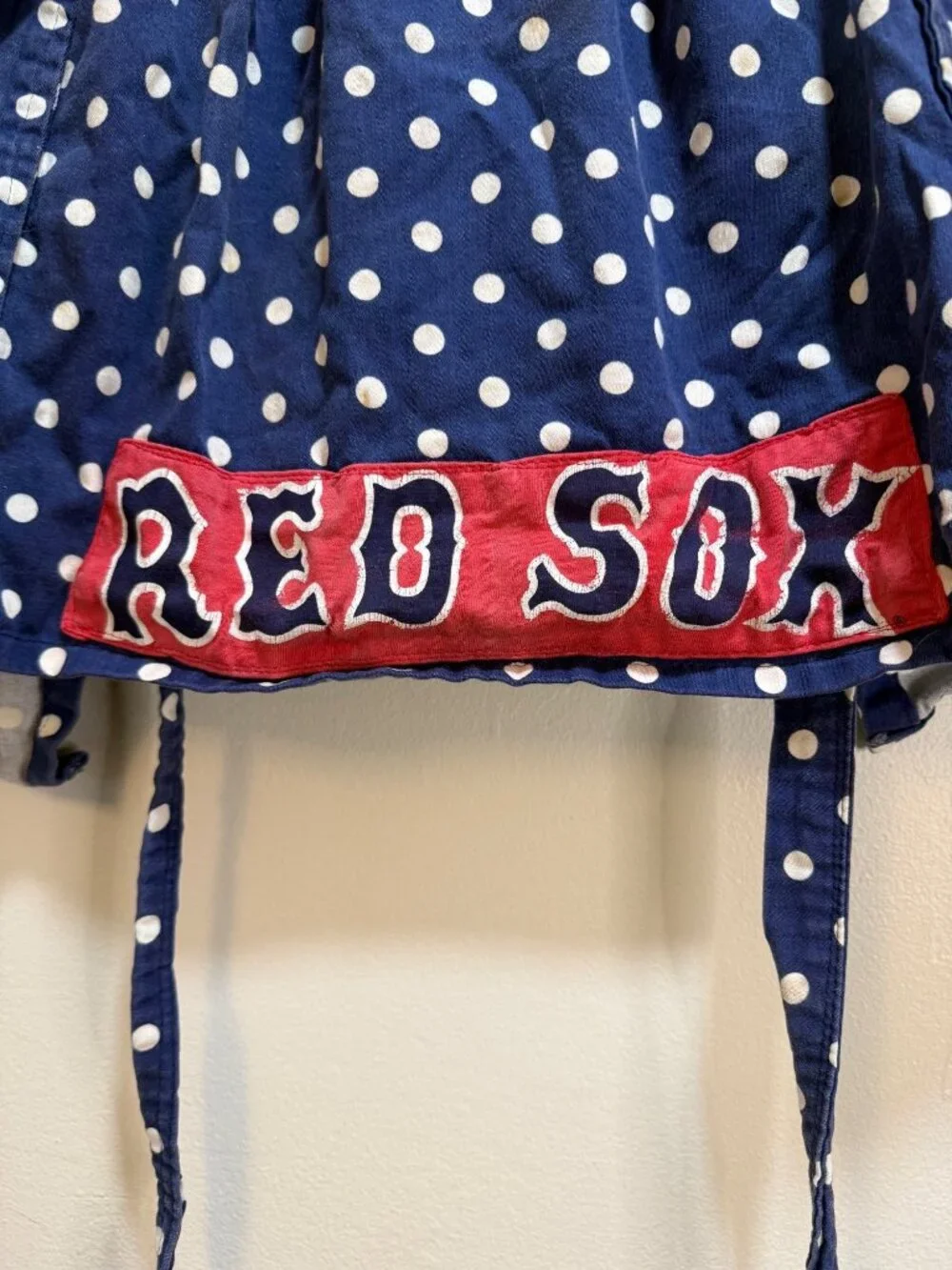 Vintage Style Boston Red Sox Polka Dot Half Apron Tradwife Reworked OOAK